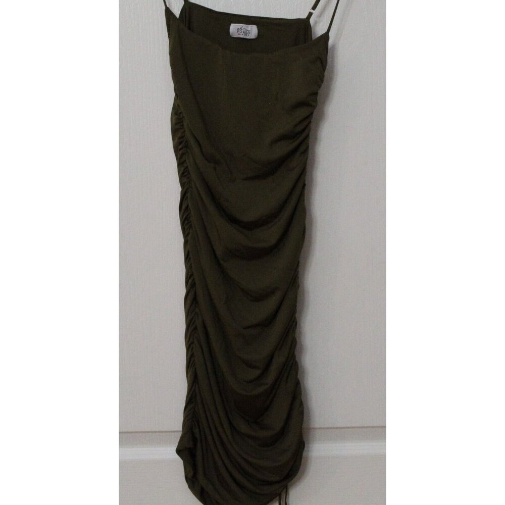 Oh Polly Bodycon Mini Dress Olive Green ruched Sides Size 2